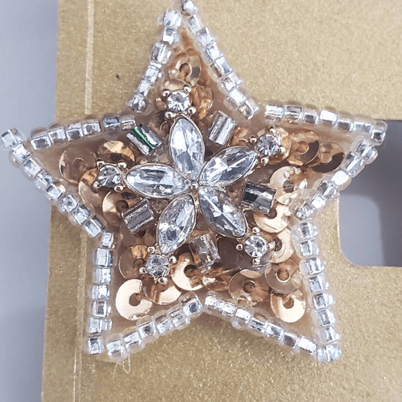 Holiday Lane Gold-Tone Gold Embellished Star Button Earrings NWT - Picture 2 of 6